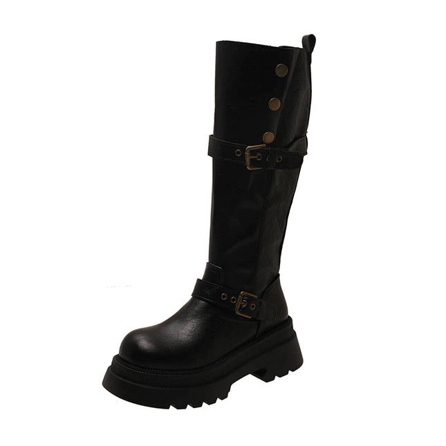 Melard Thick-Soled Soft Leather Long Boots for Women 2025 New Style Chunky Heel Height-Increasing Slimming Fashion Boots for Petite Women