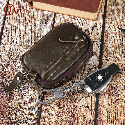 Portable Leather Key Bag Car Key Storage Bag Multifunctional Coin Purse with Card Holder Waist Hanging Cowhide Key Bag for Men