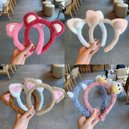 Bow cat ears plush headband face washing hair pressing non-slip headband sweet cute hair bundle children hairpin headdress