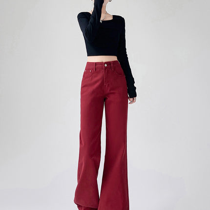 American Style New Fashion Women's High-Waisted Slimming Straight-Leg Jeans Women's Floor-Length Jeans Denim Straight-Leg Pants Ankora