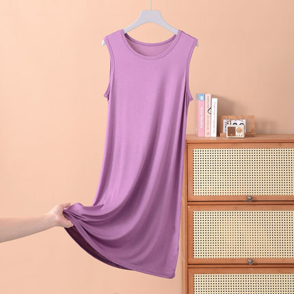 Modal Vest Dress Nightgown Women's Bottoming Skirt Summer Large Size Thin Sleeveless Mid-Length Skirt Fat mm 100kg Dress
