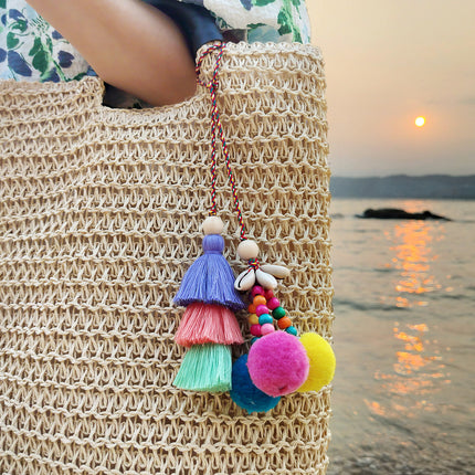 Vintage Ethnic Style Bag Hanging Ornaments Bohemian Ocean Style Handmade DIY Woven Fur Ball Shell Tassel Pendant