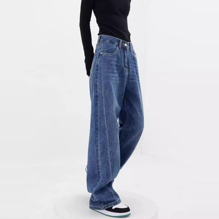 Black Straight-Leg Jeans for Women, Trendy Versatile New High-Waisted Slimming Plus-Size Casual Loose Drape Wide-Leg Pants