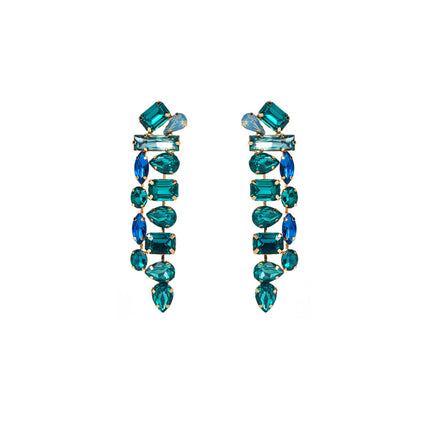 Europe and the United States cross-border fashion personality exaggerated super flash alloy full diamond long tassel earrings light luxury temperament earrings wholesale