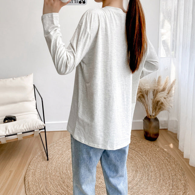 Maternity Breastfeeding Long Sleeve T-Shirt Cartoon Print Loose Nursing Top Spring Autumn M-XXXL / T-Shirt Allaitement Manches Longues Imprimé Cartoon Ample Haut Maternité Printemps Automne M-XXXL