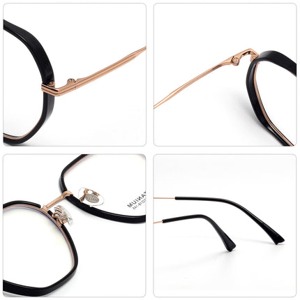 90176 Polygonal Titanium Eyeglass Frame Tr Large Frame Prescription Glasses for Women, Can Be Customized with Prescription Lenses or Non-Prescription Lenses