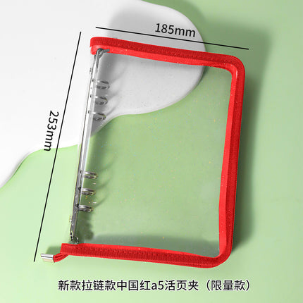 Japanese A5 Transparent Loose-leaf Black Glitter Zipper 6-hole Notebook Ins Style Star Chaser Ledger PVC Case