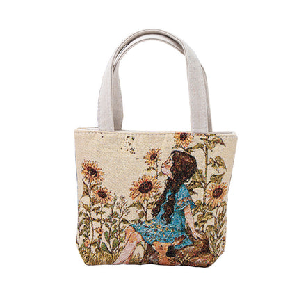 Gold Thread Embroidered Handbag, Ethnic Style Double-Sided Jacquard, Casual and Versatile Handbag, Suitable for Going Out, Small Square Bag with a Foreign Style