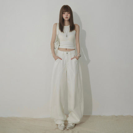 White Scimitar Wide Leg Jeans Women's 2025 Spring and Autumn New Straight Loose High Waist Slim Sickle Mop Pants