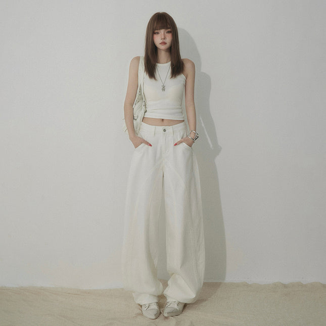 White Scimitar Wide Leg Jeans Women's 2025 Spring and Autumn New Straight Loose High Waist Slim Sickle Mop Pants