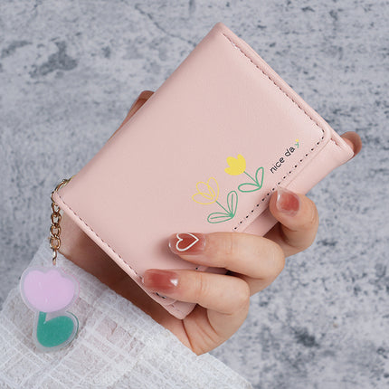 Cross-Border Labelable Wallet Women's Short Style 70% off Pure Color Simple Printing Cute Fresh Student Foldableing Wallet Card Holder