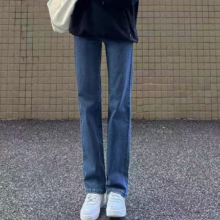 Black High Waist Straight Jeans Women's Trendy All-match New Slim-fit Slimming Smoke Pipe Stack Narrow Wide-leg Trousers