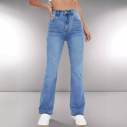 Spring 2025 New Women's High Waist Women's Straight light blue Jeans Slim Fit Slim All-match Factory Outlet
