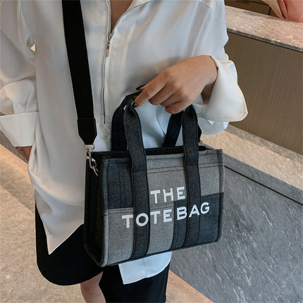 Bags for Women 2025 Cross-Border New Embroidered Letters Hand-Held Crossbody Bag Denim Blue Retro Splicing Tote Bag