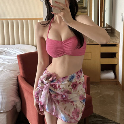 Pure Desire Rose Red Whitening Girl Bikini Wrap Skirt Separates Covering Flesh Slimming Sexy Breast Pad Vacation Swimsuit Women Summer