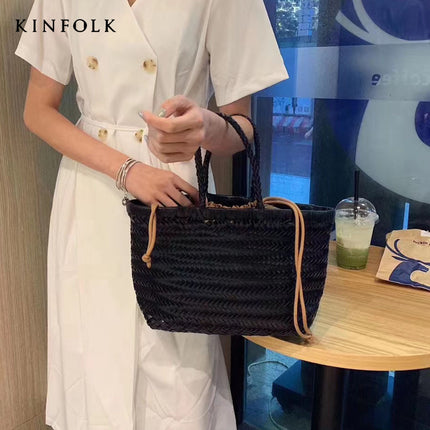 2025 Vegetable Basket Bag Hand-Woven Bag Women's Summer Niche Seaside Vacation Handbag Tote Bag Large Capacity Women