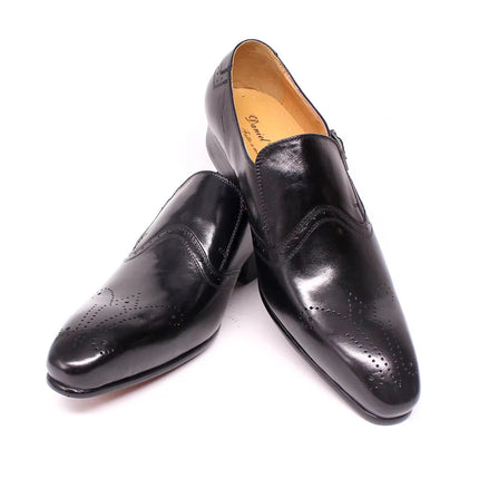 Loafers Men's Low-Cut Buckle Carved Leather Shoes Men's Pointed Toe European and American Trendyy Slip-On Men's Shoes Shoes Men