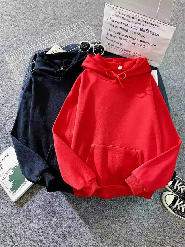 Southeast Asia Autumn and Winter fleece-lined Light Board Korean Style Loose Men's and Women's Sweater Solid Color Loose Version Student Pullover Hoodie