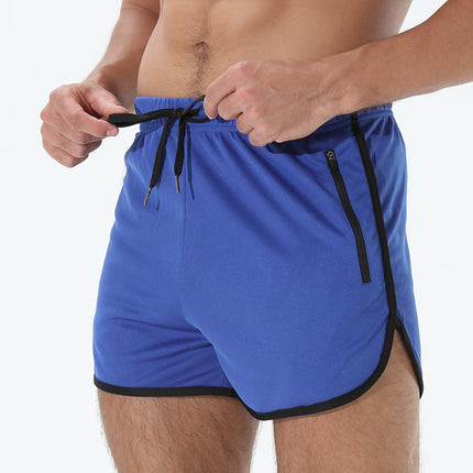 Crazy Muscle Men's Running Three-point Shorts Fitness Quick-drying Workout Zipper Pocket Bird-eye Shorts Cross-border Large Size
