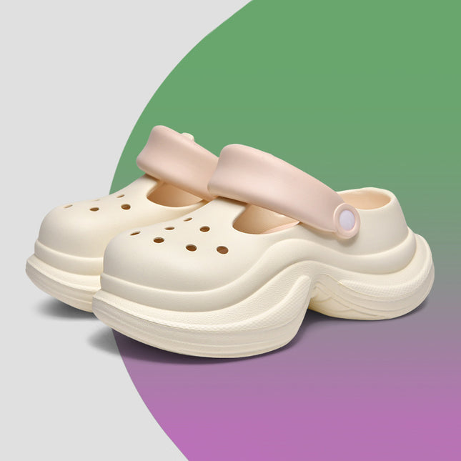 Small waisted hole shoes women wear thick bottom increased sweet casual non-slip 2025 new sandals and slippers wholesale