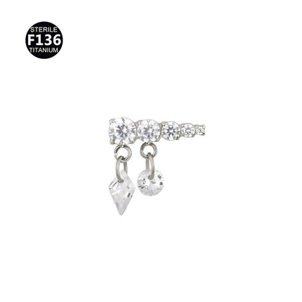 New pendant lip nail 0.9 teeth F136 titanium alloy moon lightning cone lip nail ear bone nail tragus 5A zircon