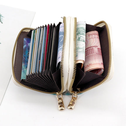New Chinese-Style Card Holder for Women, Large Capacity, Multiple Card Slots, Multifunctional Zipper Coin Purse, Anti-Degaussing Card Holder for Women, Light Luxury