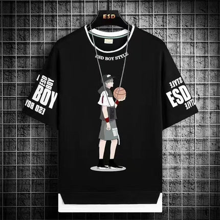 Teenager Short-sleeved T-shirt Men's 2024 New Summer Loose Fashionable All-match Half-sleeved Handsome Junior High School Students Big Boy