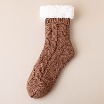 Lamb Velvet Socks Women's Autumn and Winter fleece-lined Thickened Warm Feet Home Sleeping Warm Plush Postpartum Floor Socks