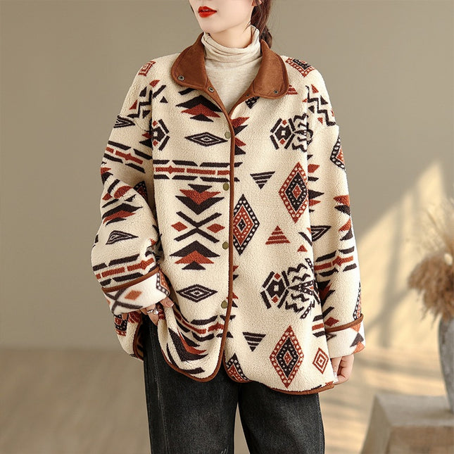 Autumn and Winter New Products 2025 Women's Export Casual Geometric Print Double-Sided Lamb Wool Jacket Teddy Velvet Warm Jacket