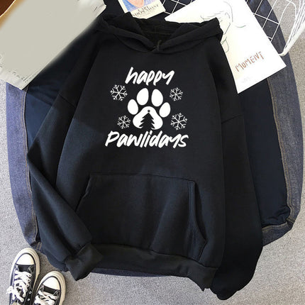 Foreign trade cross-border Happy Pawlidays dog feet snowflake printing hooded hooded vests autumn and winter European and American men and women