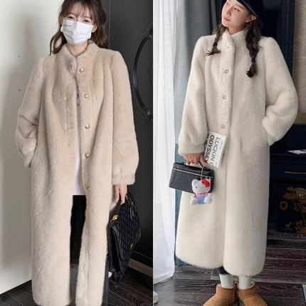 Imitation Mink Fur Outwear for Women 2024 Winter New Fur One-Piece Long Stand-Up Collar Furry Mink Outwear