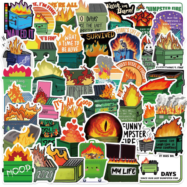 New 56 sheets dustbin fire sticker bag waterproof graffiti sticker decoration car trunk scooter helmet