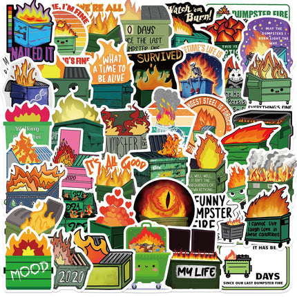 New 56 sheets dustbin fire sticker bag waterproof graffiti sticker decoration car trunk scooter helmet