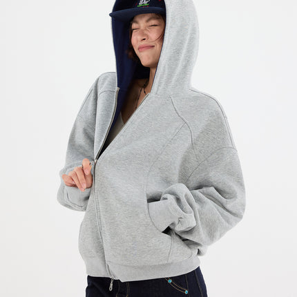 American Retro Contrasting Color Double Zipper Cardigan Hooded Sweatshirt Boys Silhouette Loose Lazy Trendy Brand Hoodie Jacket Autumn
