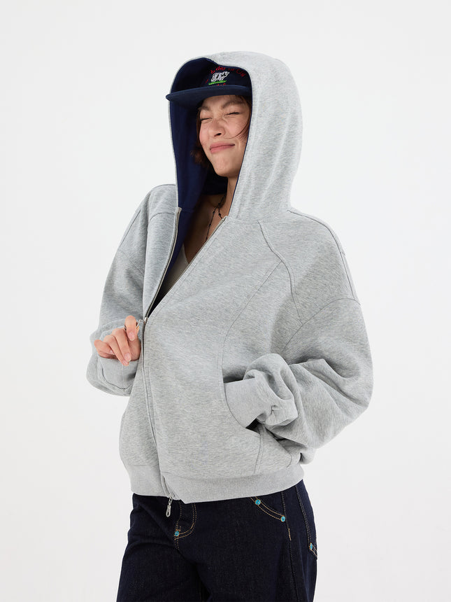American Retro Contrasting Color Double Zipper Cardigan Hooded Sweatshirt Boys Silhouette Loose Lazy Trendy Brand Hoodie Jacket Autumn