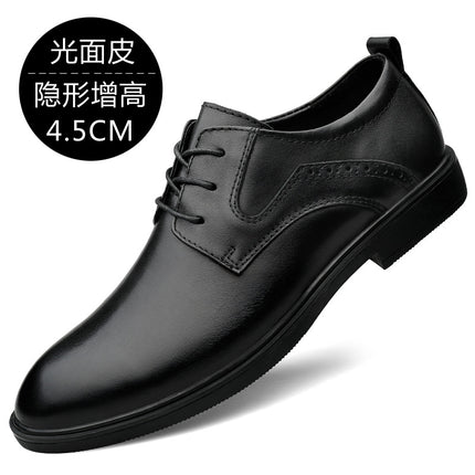 2025 Autumn Men's Business Leather Shoes First Layer Cowhide Shark Pattern Groom's Wedding Shoes Lace-Up Inner Heightening Large Size Leather Shoes