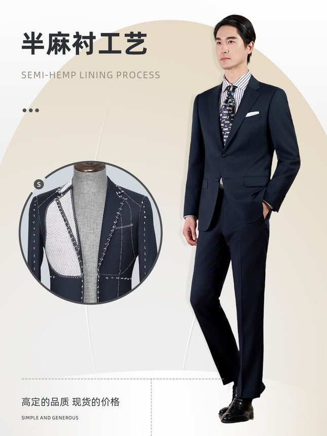 100% Wool Classy Brand Suit Customized Machine Washable Semi-Linen Lining Men's Business Suit Suit Men's Formal Suit