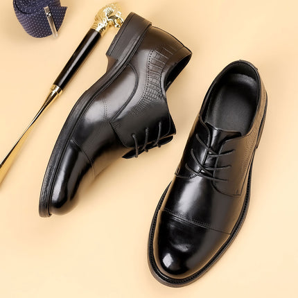 2026 Spring Breathable Casual Derby Shoes Men's Business Formal Leather Shoes Men's Genuine Leather British Style Three-Panel Men's Shoes