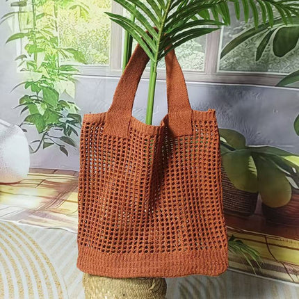 Han Feng Chic Hollow Woven Bag Fishing Net Bag Casual All-match Tote Bag Knitted Bag Shoulder Bag Holiday Beach Bag