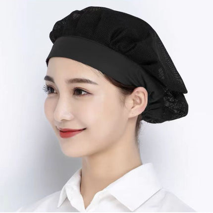 Chef Hat White Food Kitchen Breathable Mesh Workshop Dustproof Work Cap Adjustable Mushroom Hat Unisex