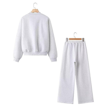 Zipper Bomber Jacket Coat Sweatshirt 3399802 Loose High Waist Fleece Pants 319980 Set Cotton