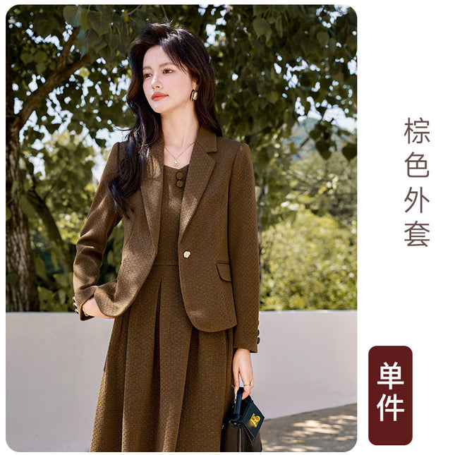 Brown Suit suit Women's Long-sleeved Spring and Autumn 2024 New Business Wear Dress Elegant Slimming dress Two-piece Set