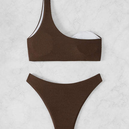 Billion Swimming 2024 New Sexy Shoulder Push-up Split Bikini Cross-border European and American Solid Color Swimwear for Women