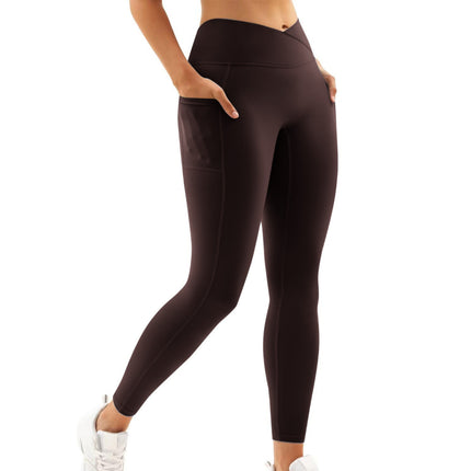 European and American high waist hip lifting nude pocket yoga pants women's running quick-drying fitness pants outer wear slimming fitness sports pants