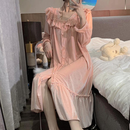 Japanese GP Gold Velvet Nightgown Women's 2022 Autumn New Palace Style Pure Desire Style Long Sleeve Pajamas High-grade Home Clothes