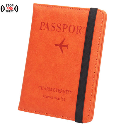 Rfid Anti-Magnetic Passport Holder Amazon Passport Book English Airline Ticket Holder Multi-Card Slot Elastic Band Passport Cover Leather