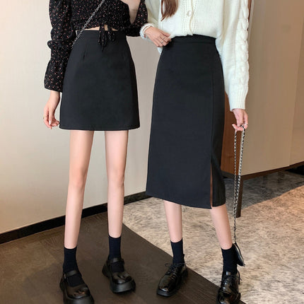 Plus size fat mm22A-line skirt black hip skirt 20 new fashion skirt women's split mid-length autumn high waist