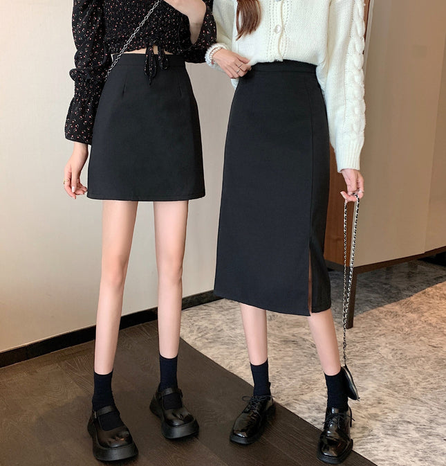 Plus size fat mm22A-line skirt black hip skirt 20 new fashion skirt women's split mid-length autumn high waist