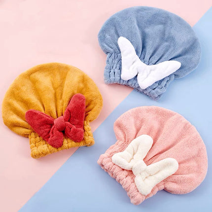 Japanese-Style Bow Coral Fleece Quick-Dry Strong Absorbent Hair Drying Cap Cute Hair Drying Shampoo Shower Cap Turban