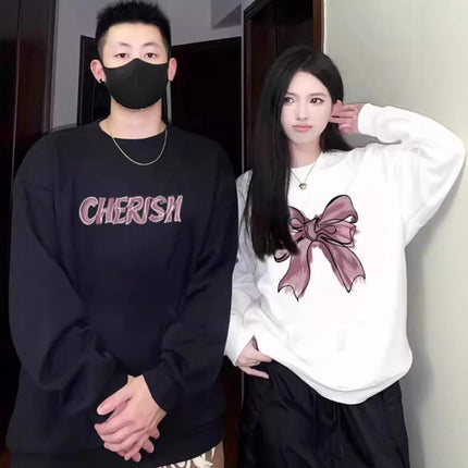 Autumn and Winter Oversize Velvet Round Neck Sweatshirts for Men and Women, Special Couple Wear, Trendy Brand Class Uniforms, Warm Bottoming Shirts